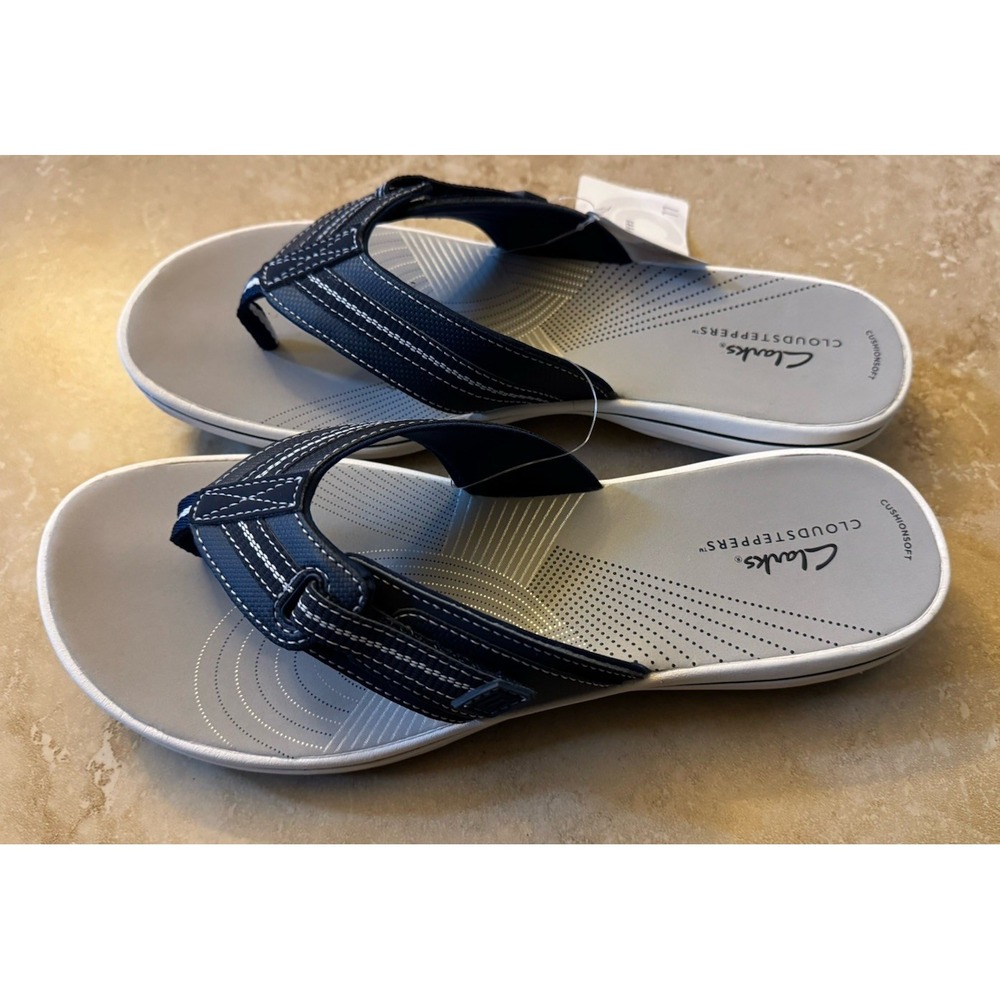 Clarks Cloudsteppers Brinkley Jazz Navy Blue Flip Flop Thong Sandals Size 11 NEW